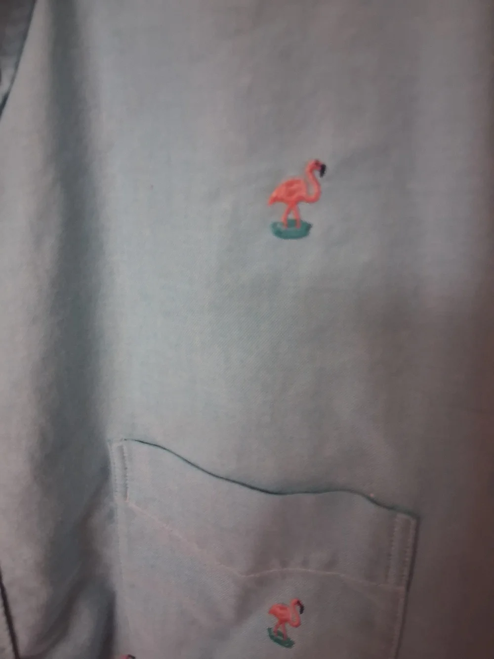 J. Crew Light Blue Short-Sleeve Button-Down Shirt with Flamingo Embroidery XL